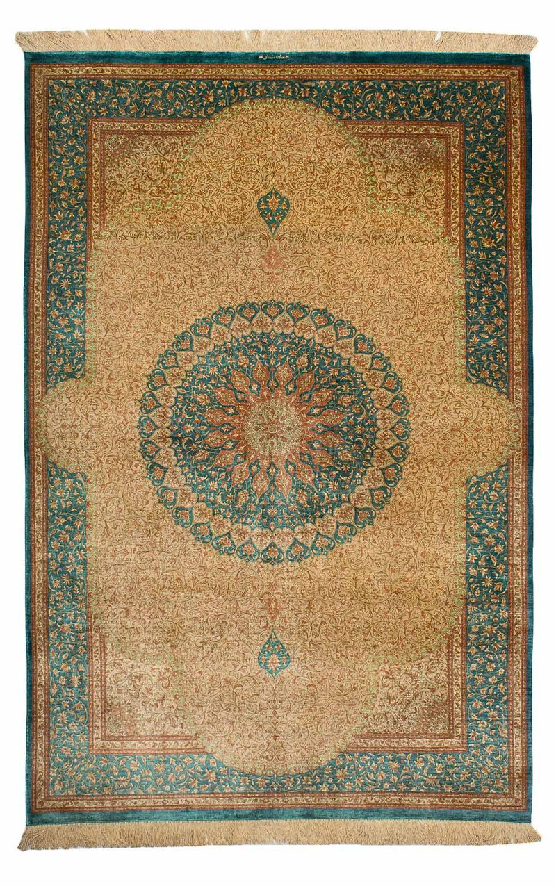 Jedwabny dywan - Ghom Silk - Premium - 188 x 130 cm - beżowy