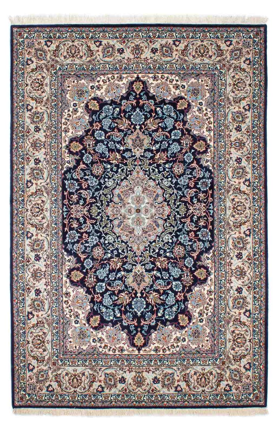 Dywan perski - Isfahan - Premium - 226 x 149 cm - ciemnoniebieski