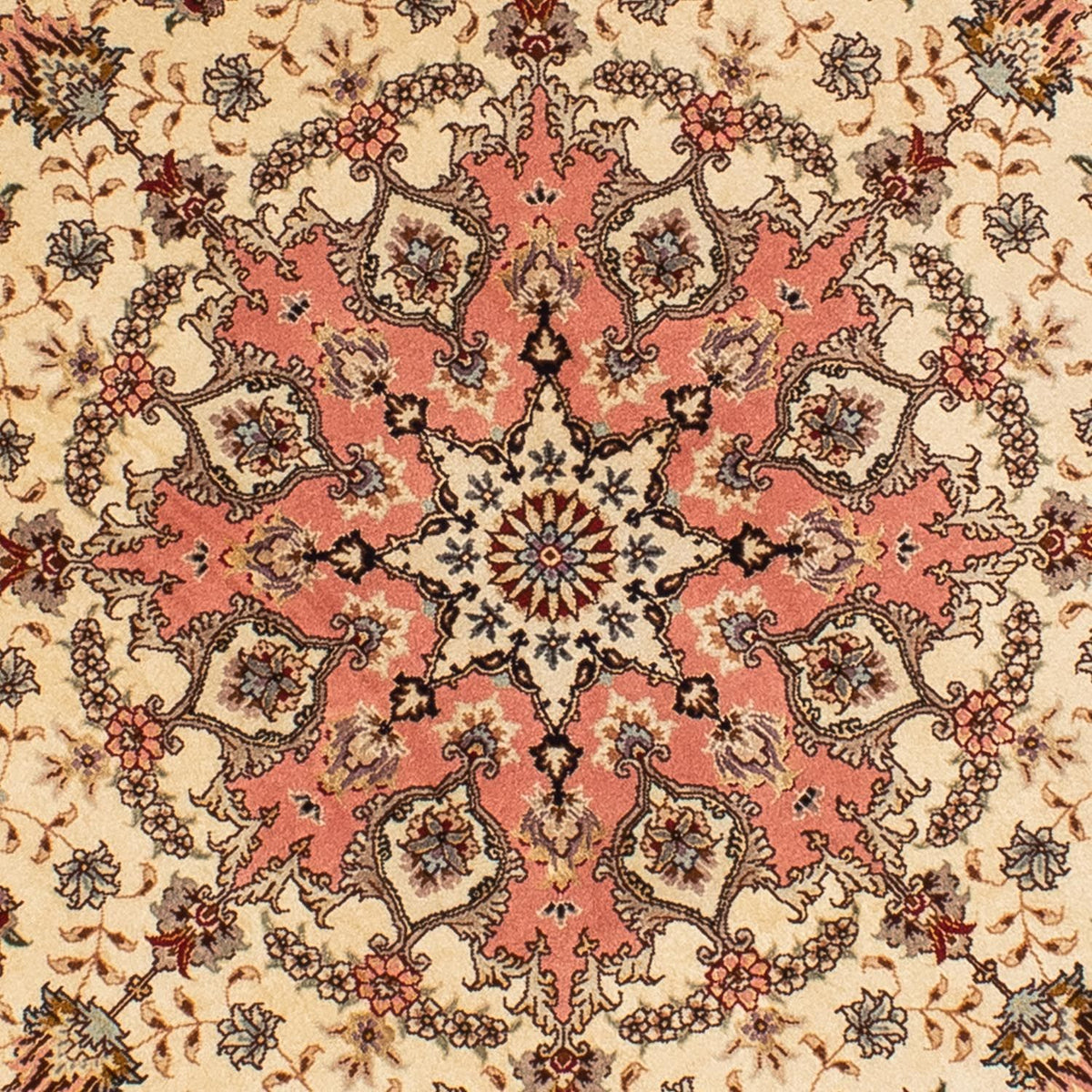 Dywan perski - Tabriz - Królewski okrągły  - 150 x 150 cm - jasnobrązowy