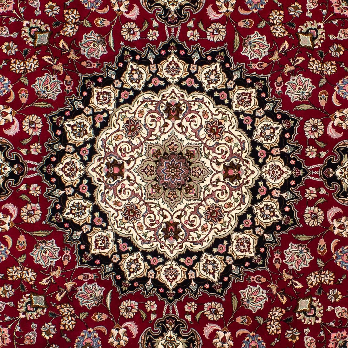 Dywan perski - Tabriz - Królewski okrągły  - 245 x 245 cm - ciemna czerwień