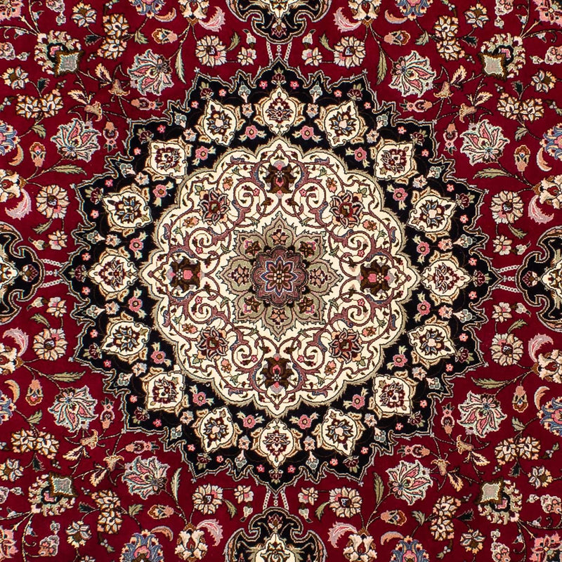 Dywan perski - Tabriz - Królewski okrągły  - 245 x 245 cm - ciemna czerwień