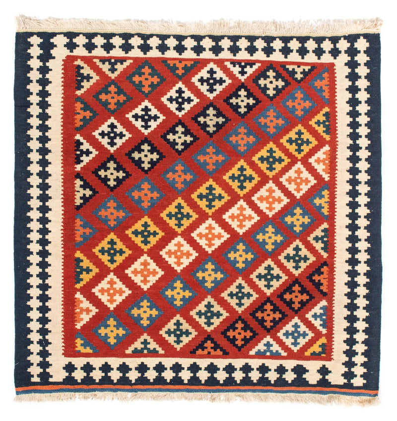 Dywan Kelim - Orientalny kwadratowy  - 105 x 103 cm - ciemna czerwień