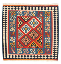 Dywan Kelim - Orientalny kwadratowy  - 105 x 103 cm - ciemna czerwień