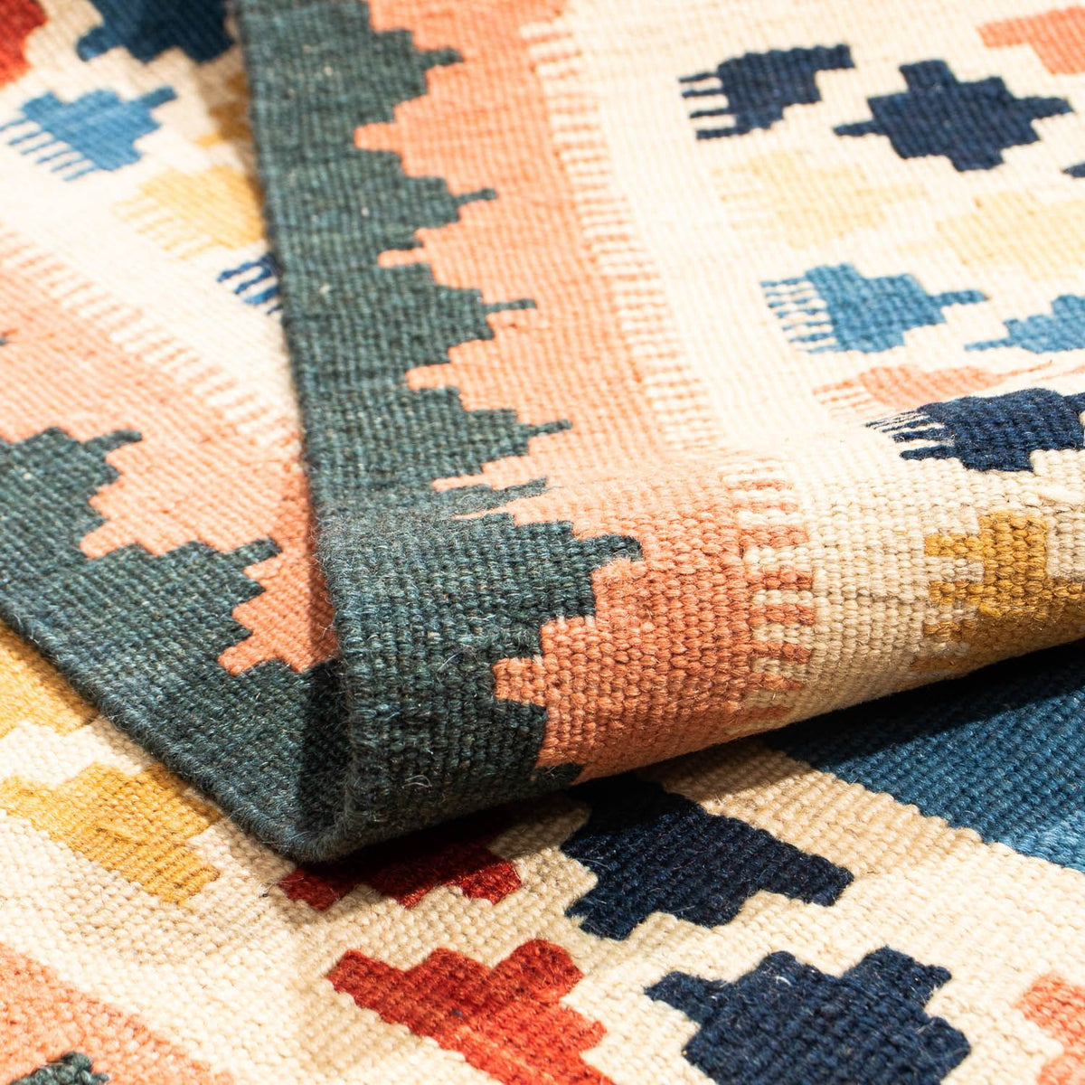 Dywan Kelim - Orientalny kwadratowy  - 106 x 102 cm - ciemnoniebieski