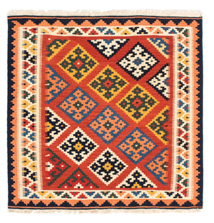 Dywan Kelim - Orientalny kwadratowy  - 106 x 104 cm - czerwony