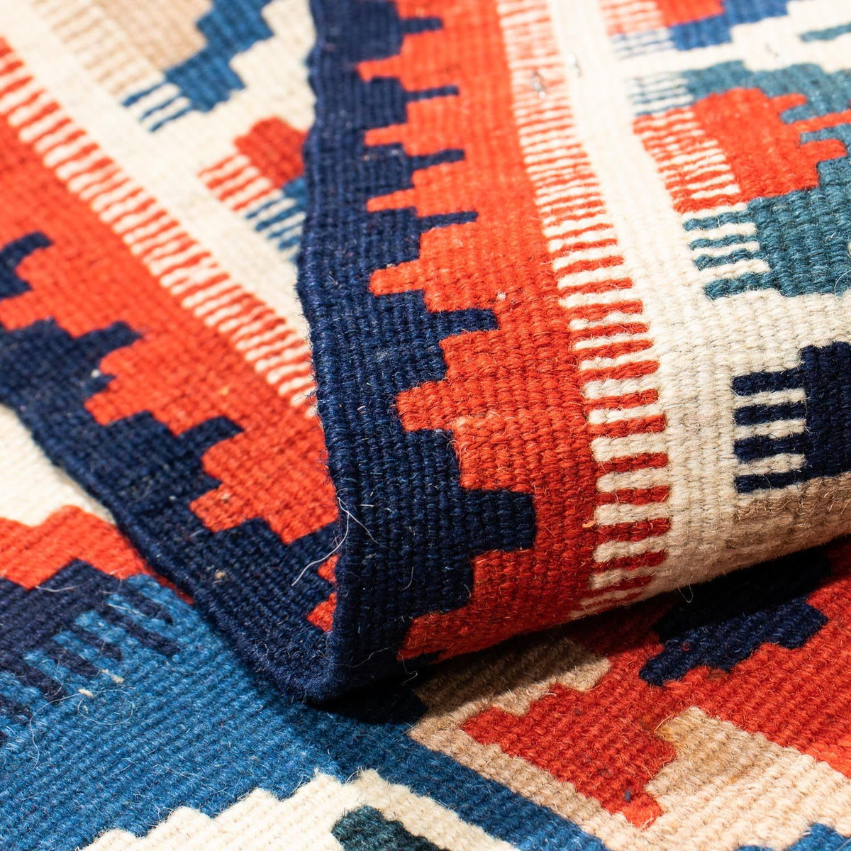 Dywan Kelim - Orientalny kwadratowy  - 103 x 100 cm - ciemnoniebieski