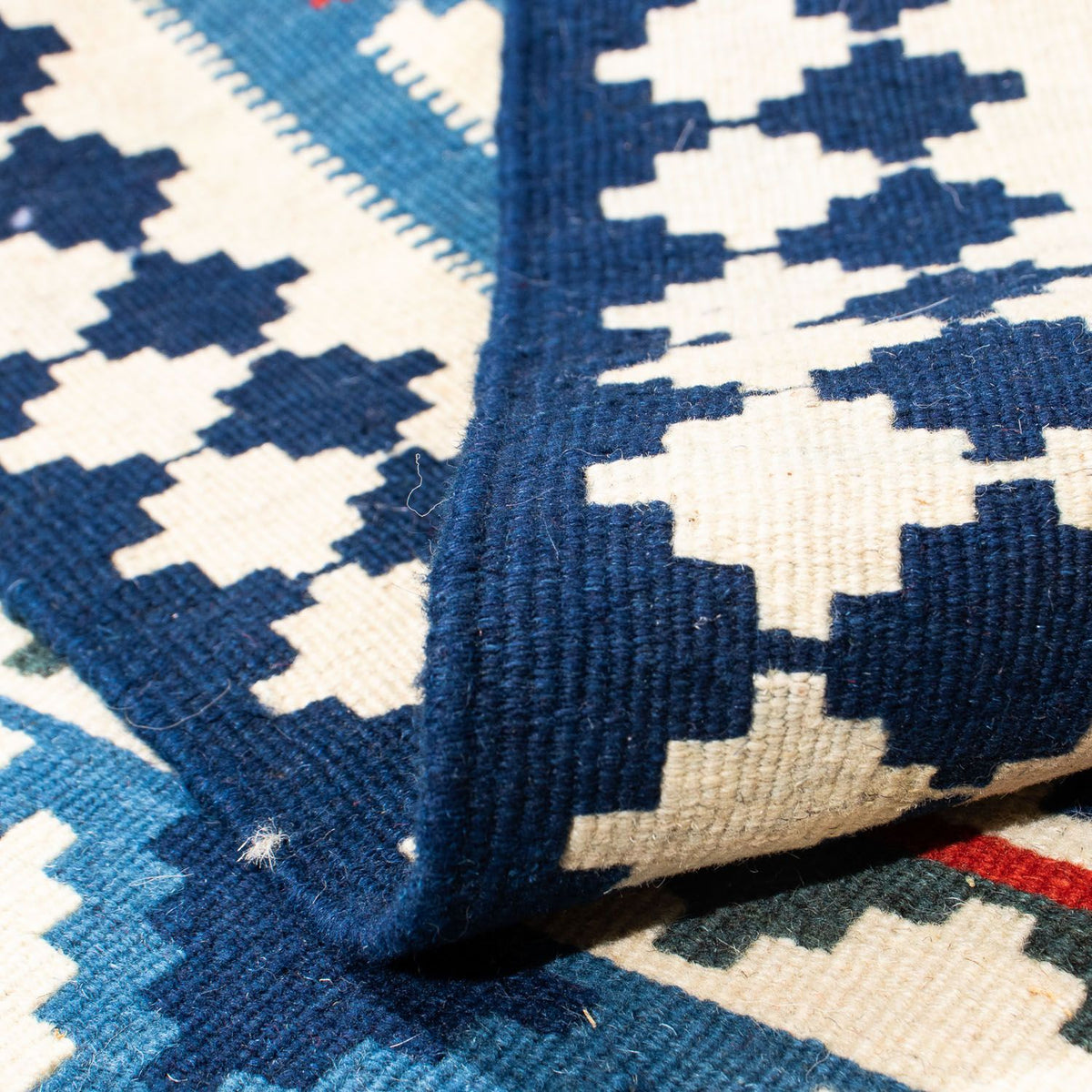 Dywan Kelim - Orientalny kwadratowy  - 103 x 100 cm - ciemnoniebieski