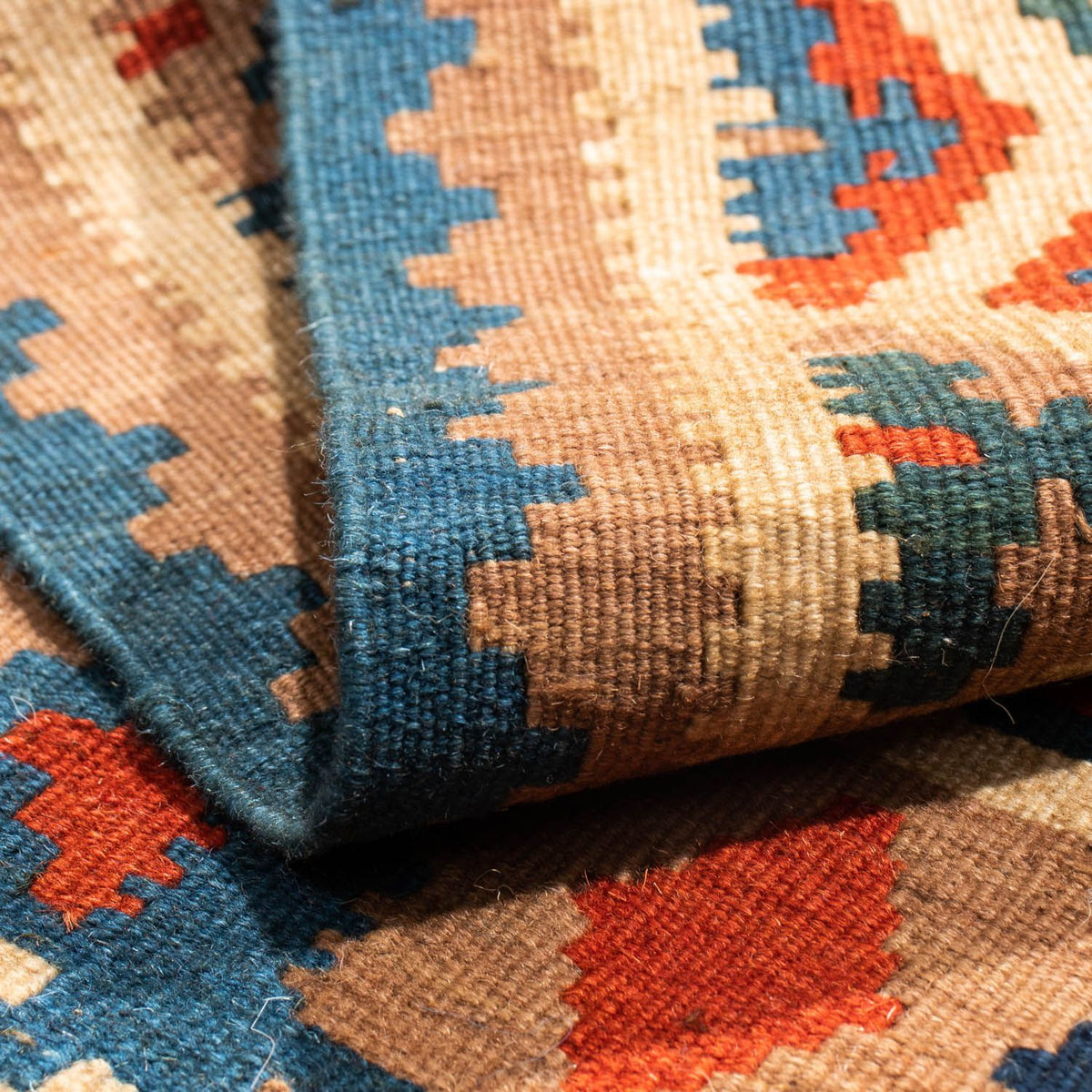 Dywan Kelim - Orientalny kwadratowy  - 102 x 100 cm - niebieski