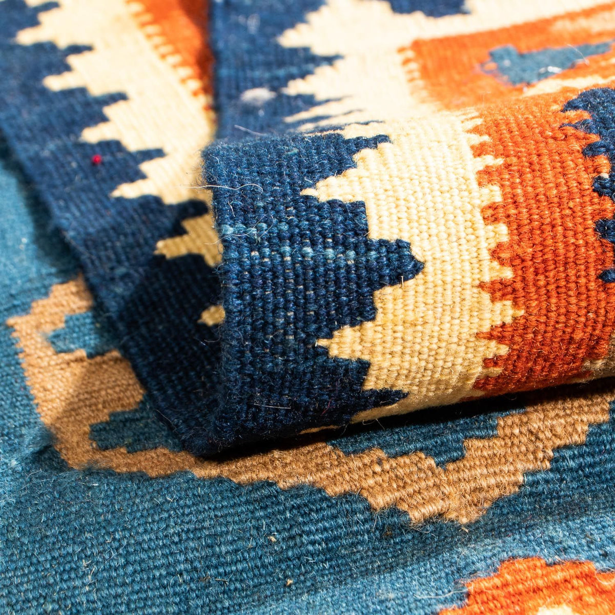 Dywan Kelim - Orientalny kwadratowy  - 102 x 95 cm - ciemnoniebieski