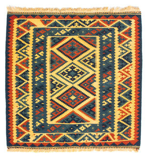Dywan Kelim - Orientalny kwadratowy  - 102 x 101 cm - wielokolorowy