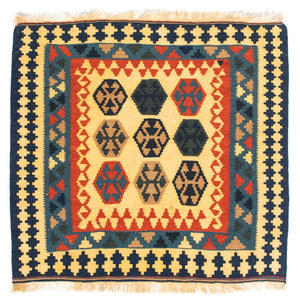 Dywan Kelim - Orientalny kwadratowy  - 103 x 100 cm - ciemnoniebieski