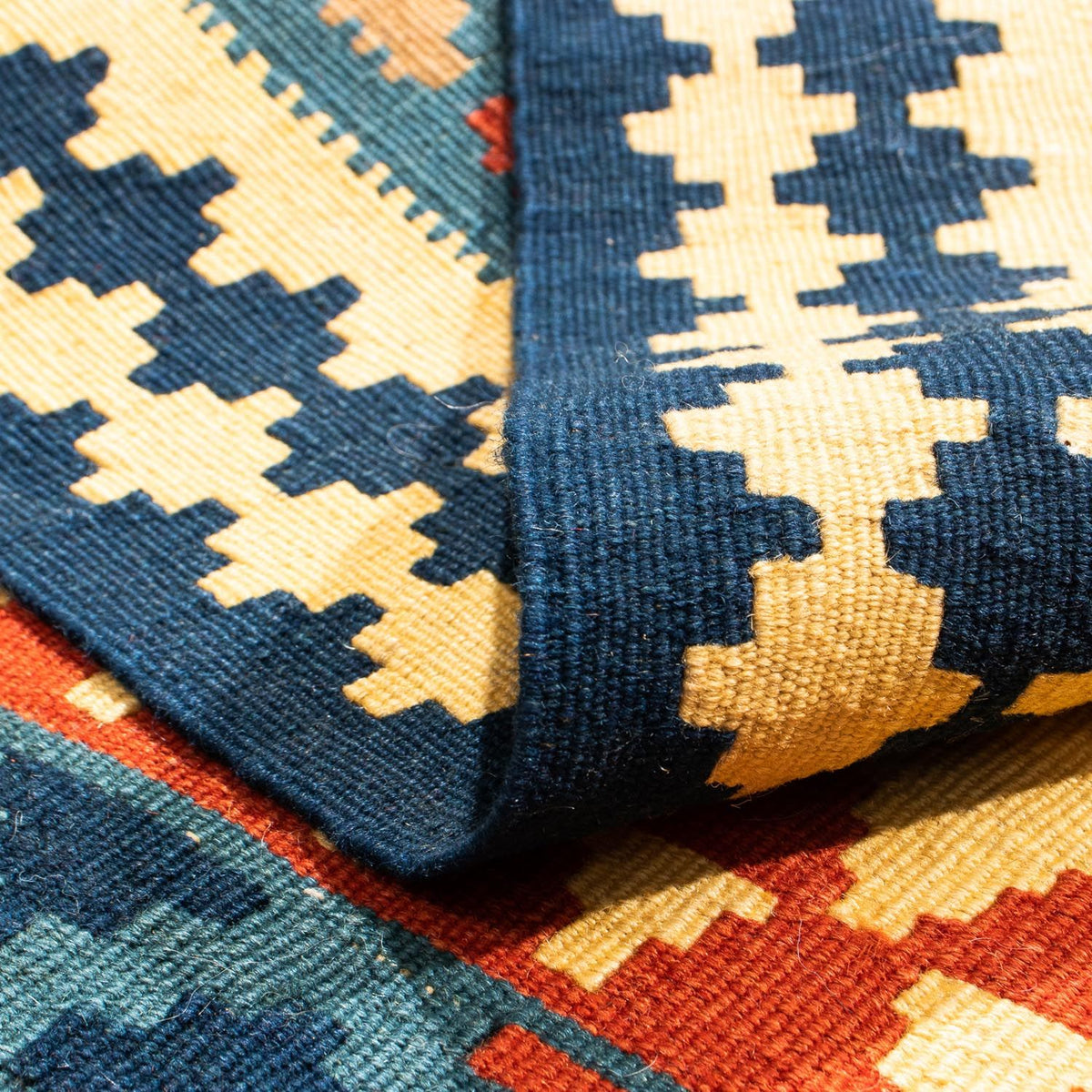 Dywan Kelim - Orientalny kwadratowy  - 103 x 100 cm - ciemnoniebieski