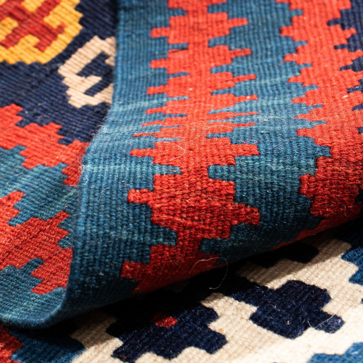 Dywan Kelim - Orientalny kwadratowy  - 104 x 103 cm - ciemnoniebieski