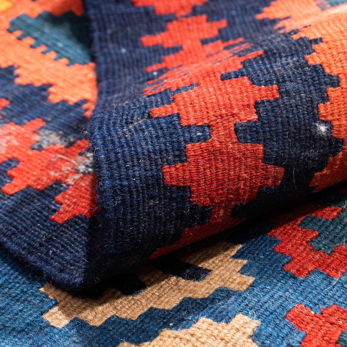 Dywan Kelim - Orientalny kwadratowy  - 104 x 100 cm - ciemnoniebieski