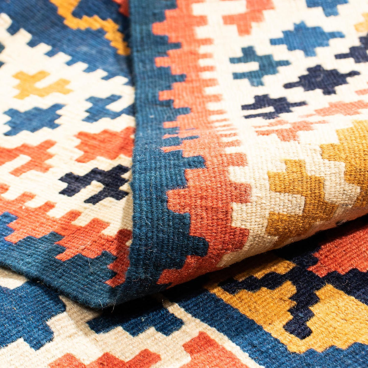 Dywan Kelim - Orientalny kwadratowy  - 103 x 100 cm - ciemnoniebieski