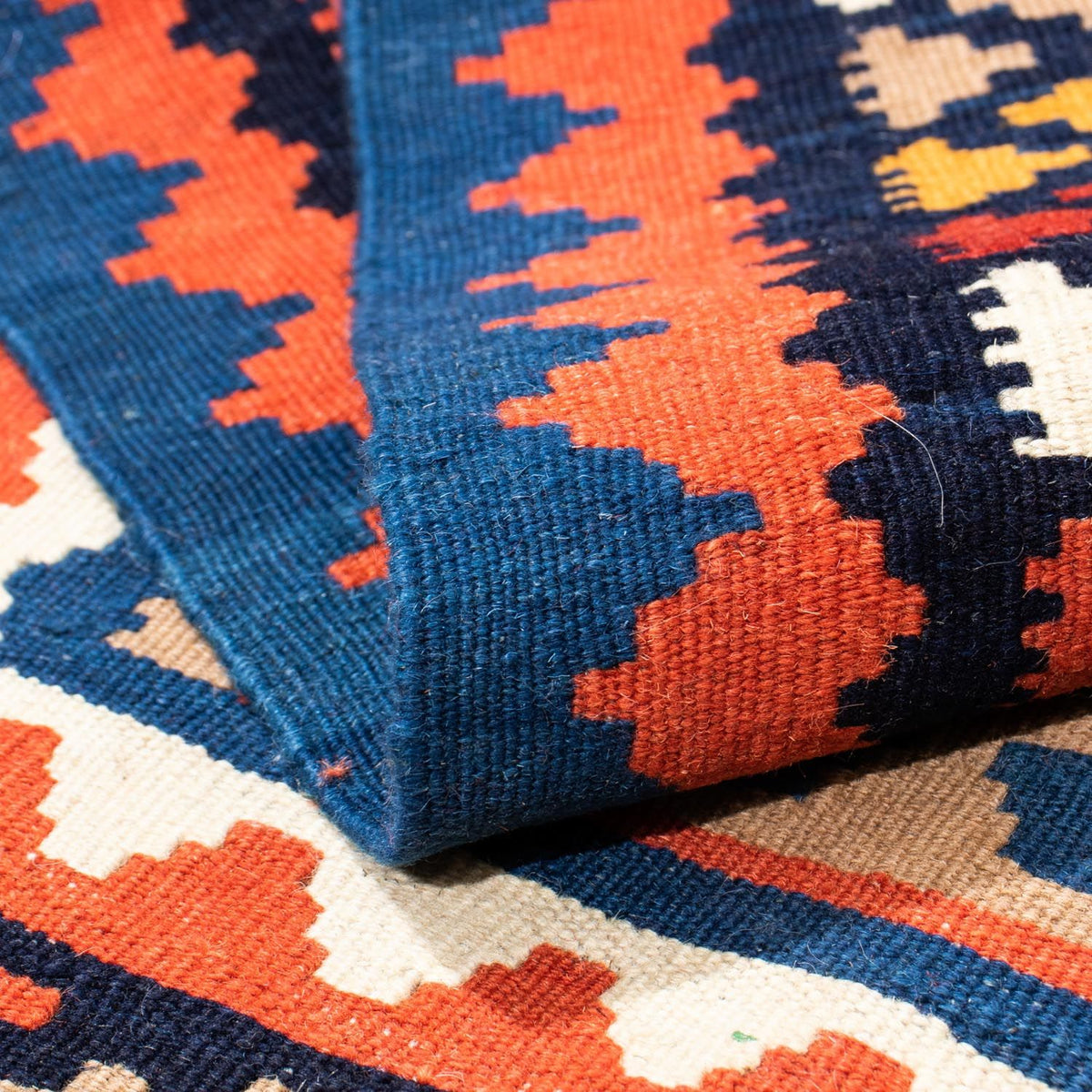 Dywan Kelim - Orientalny kwadratowy  - 102 x 100 cm - niebieski