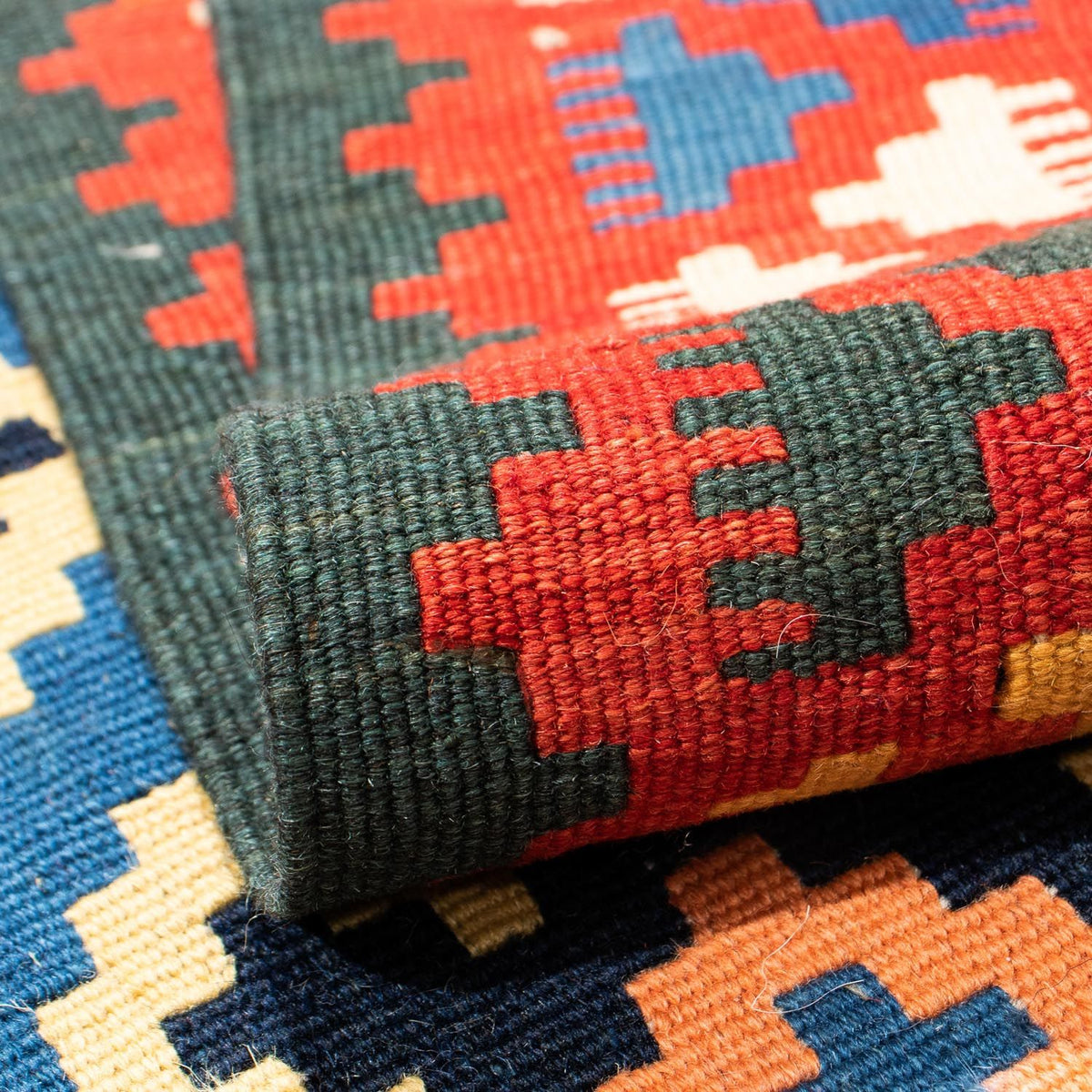 Dywan Kelim - Orientalny kwadratowy  - 104 x 100 cm - ciemnoniebieski