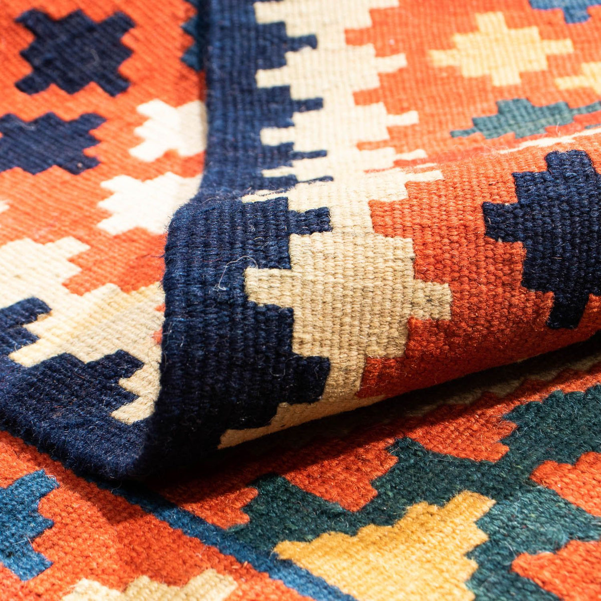 Dywan Kelim - Orientalny kwadratowy  - 100 x 98 cm - ciemnoniebieski