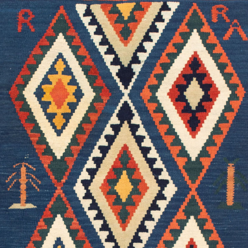 Dywan Kelim - Orientalny kwadratowy  - 100 x 98 cm - ciemnoniebieski