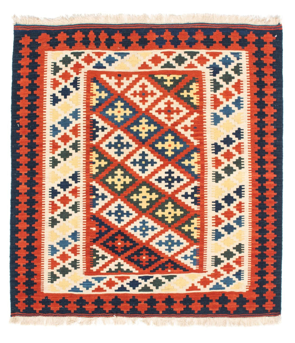 Dywan Kelim - Orientalny kwadratowy  - 107 x 100 cm - ciemna czerwień