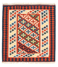 Dywan Kelim - Orientalny kwadratowy  - 107 x 100 cm - ciemna czerwień