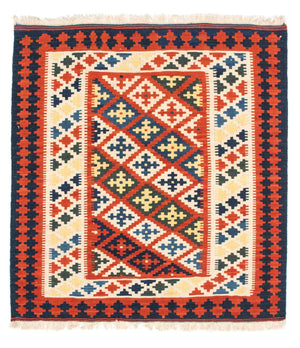 Dywan Kelim - Orientalny kwadratowy  - 107 x 100 cm - ciemna czerwień