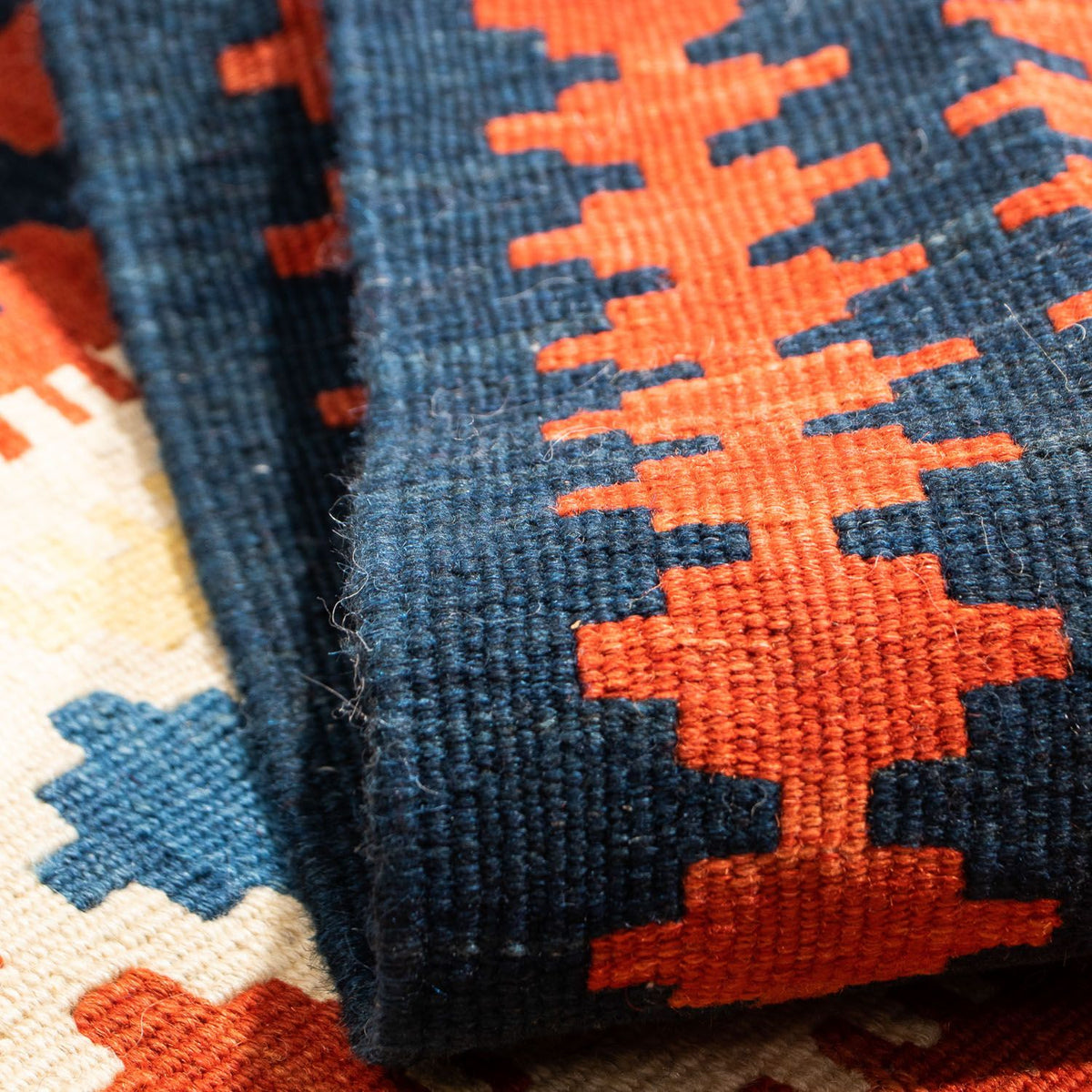 Dywan Kelim - Orientalny kwadratowy  - 107 x 100 cm - ciemna czerwień