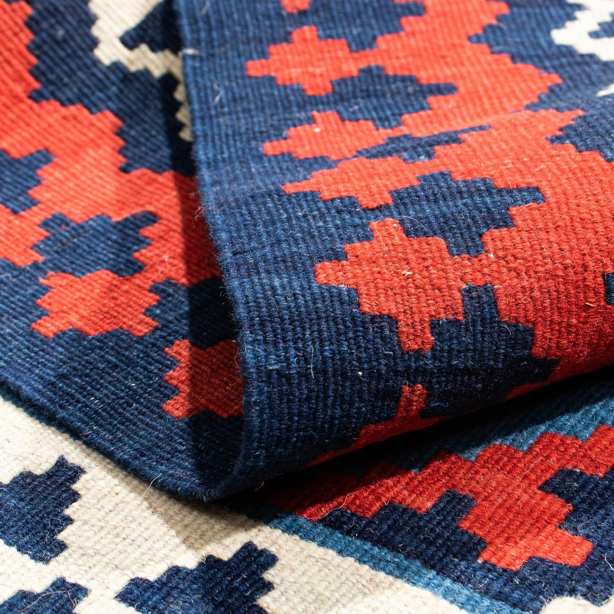 Dywan Kelim - Orientalny kwadratowy  - 104 x 103 cm - ciemnoniebieski