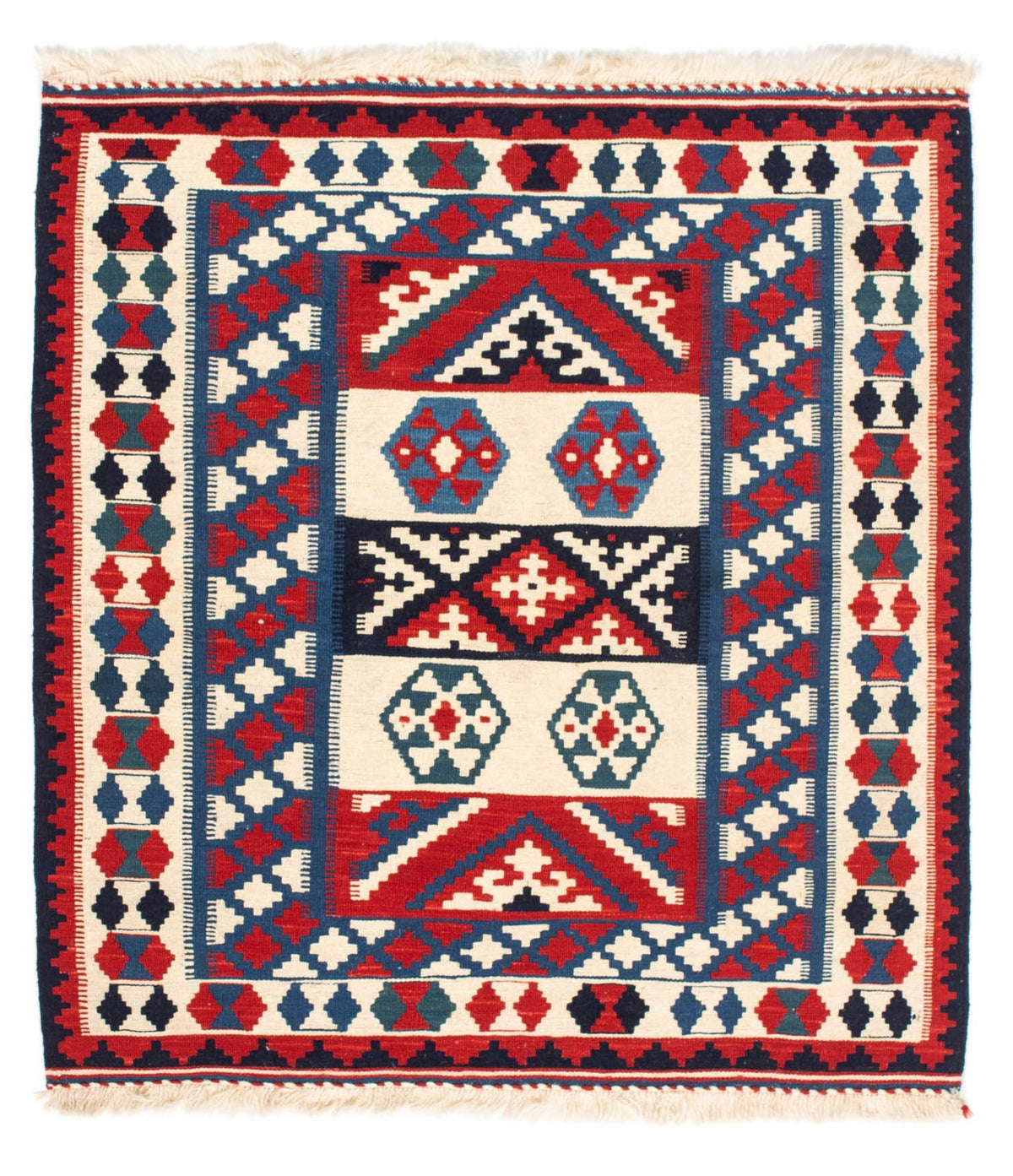 Dywan Kelim - Orientalny kwadratowy  - 105 x 102 cm - ciemnoniebieski