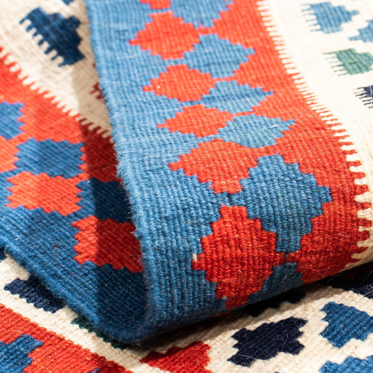 Dywan Kelim - Orientalny kwadratowy  - 100 x 98 cm - ciemnoniebieski