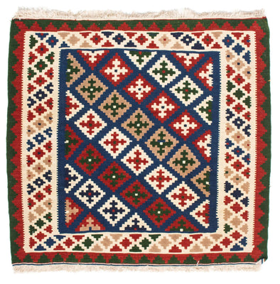 Dywan Kelim - Orientalny kwadratowy  - 103 x 100 cm - ciemnoniebieski