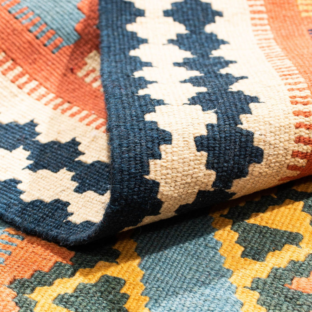 Dywan Kelim - Orientalny kwadratowy  - 102 x 101 cm - pomarańczowy