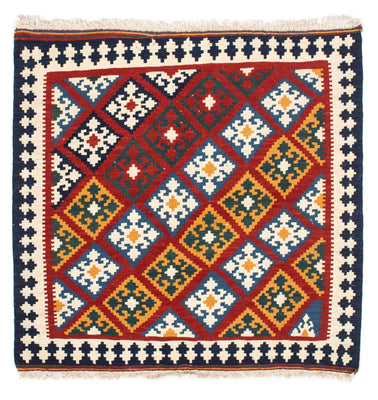 Dywan Kelim - Orientalny kwadratowy  - 100 x 97 cm - ciemna czerwień