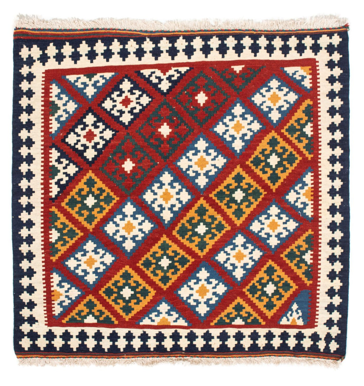 Dywan Kelim - Orientalny kwadratowy  - 100 x 97 cm - ciemna czerwień