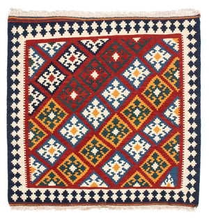 Dywan Kelim - Orientalny kwadratowy  - 100 x 97 cm - ciemna czerwień