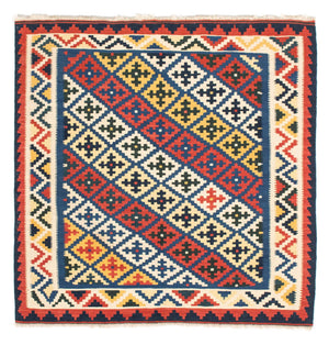 Dywan Kelim - Orientalny kwadratowy  - 104 x 102 cm - niebieski