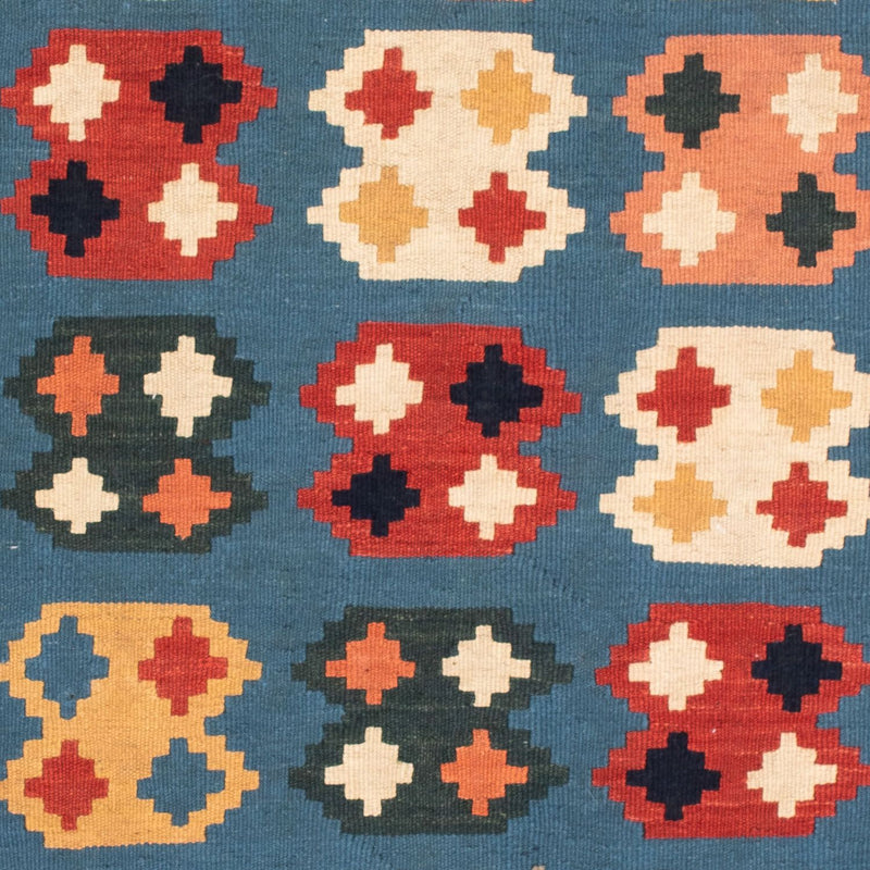 Dywan Kelim - Orientalny kwadratowy  - 107 x 101 cm - morski błękit