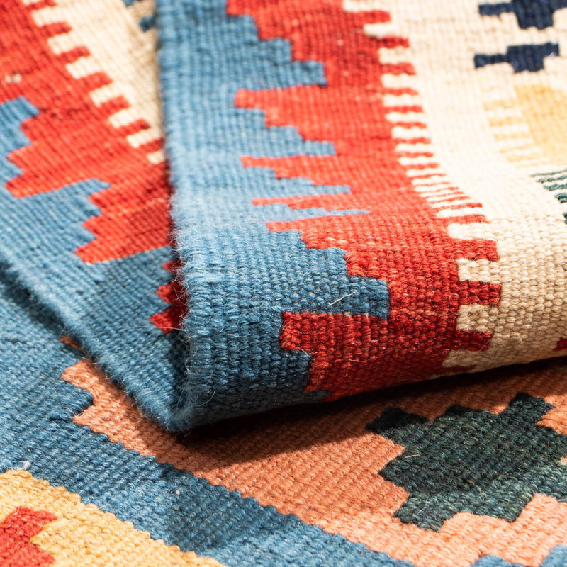 Dywan Kelim - Orientalny kwadratowy  - 107 x 101 cm - morski błękit