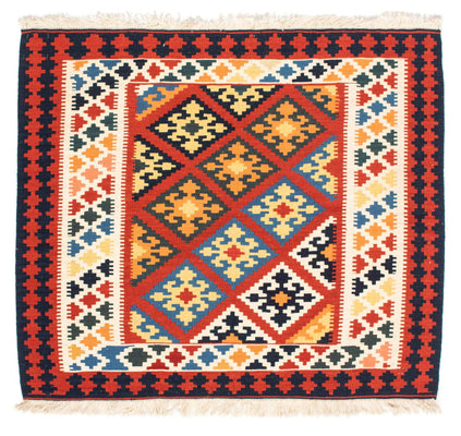 Dywan Kelim - Orientalny kwadratowy  - 101 x 93 cm - ciemna czerwień