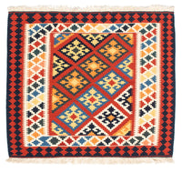 Dywan Kelim - Orientalny kwadratowy  - 101 x 93 cm - ciemna czerwień