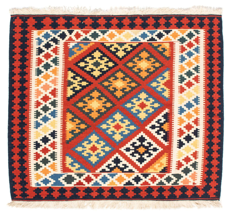 Dywan Kelim - Orientalny kwadratowy  - 101 x 93 cm - ciemna czerwień