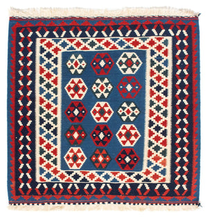 Dywan Kelim - Orientalny kwadratowy  - 102 x 100 cm - niebieski