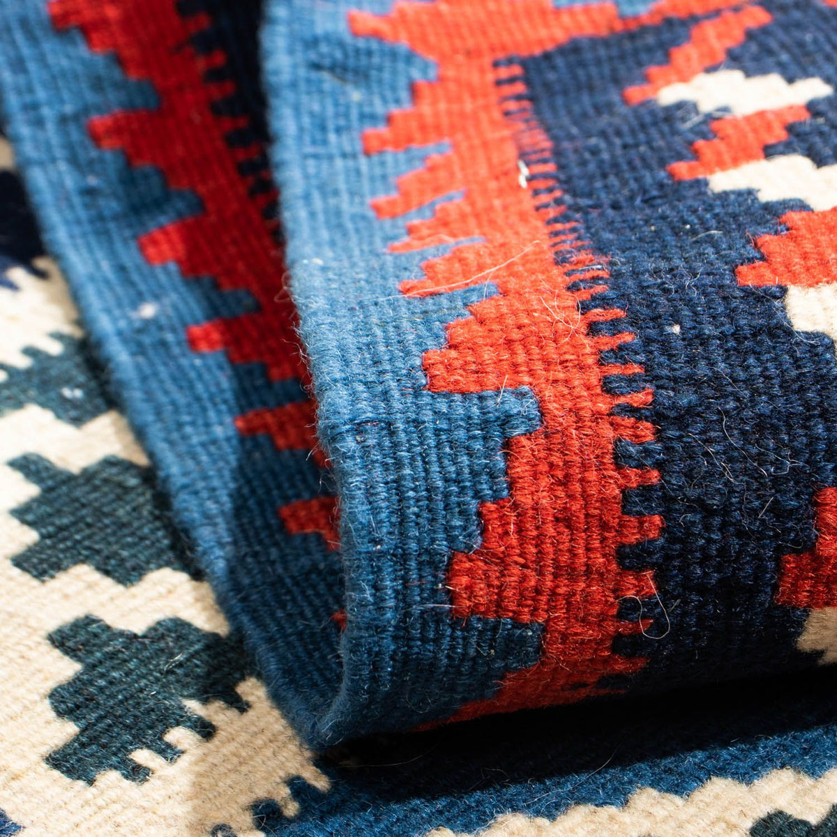 Dywan Kelim - Orientalny kwadratowy  - 102 x 100 cm - niebieski