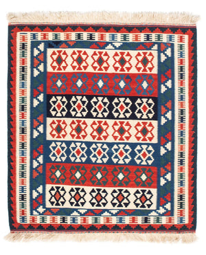 Dywan Kelim - Orientalny kwadratowy  - 110 x 100 cm - niebieski