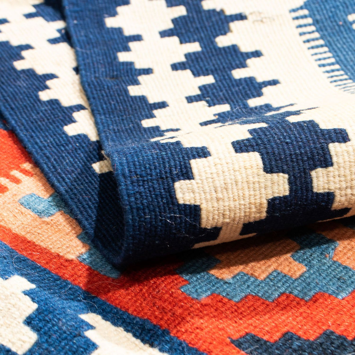 Dywan Kelim - Orientalny kwadratowy  - 118 x 102 cm - niebieski