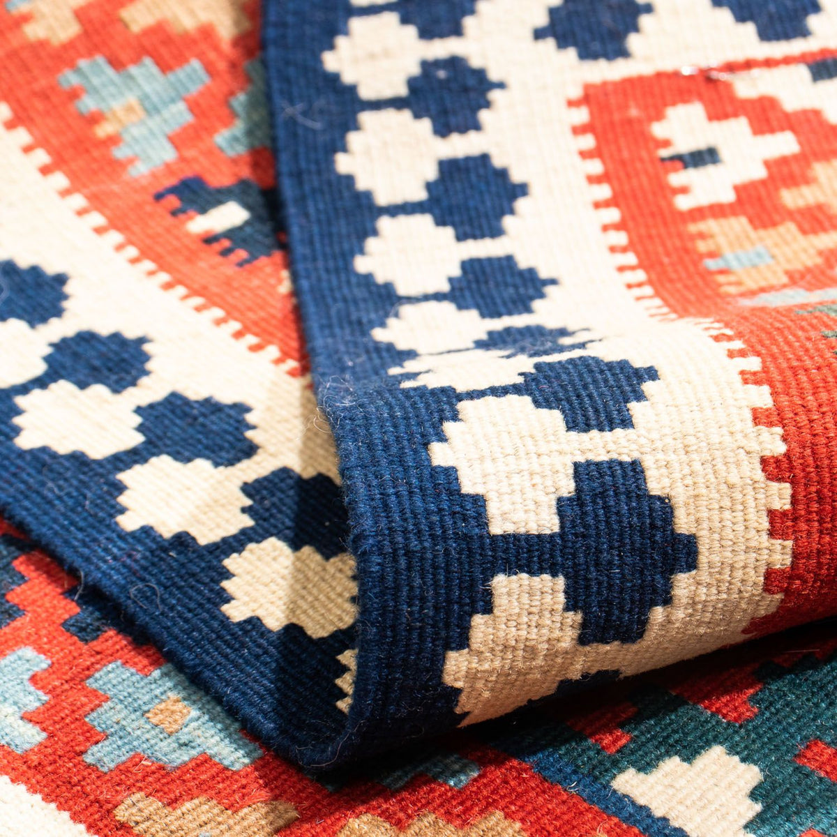 Dywan Kelim - Orientalny kwadratowy  - 108 x 101 cm - czerwony