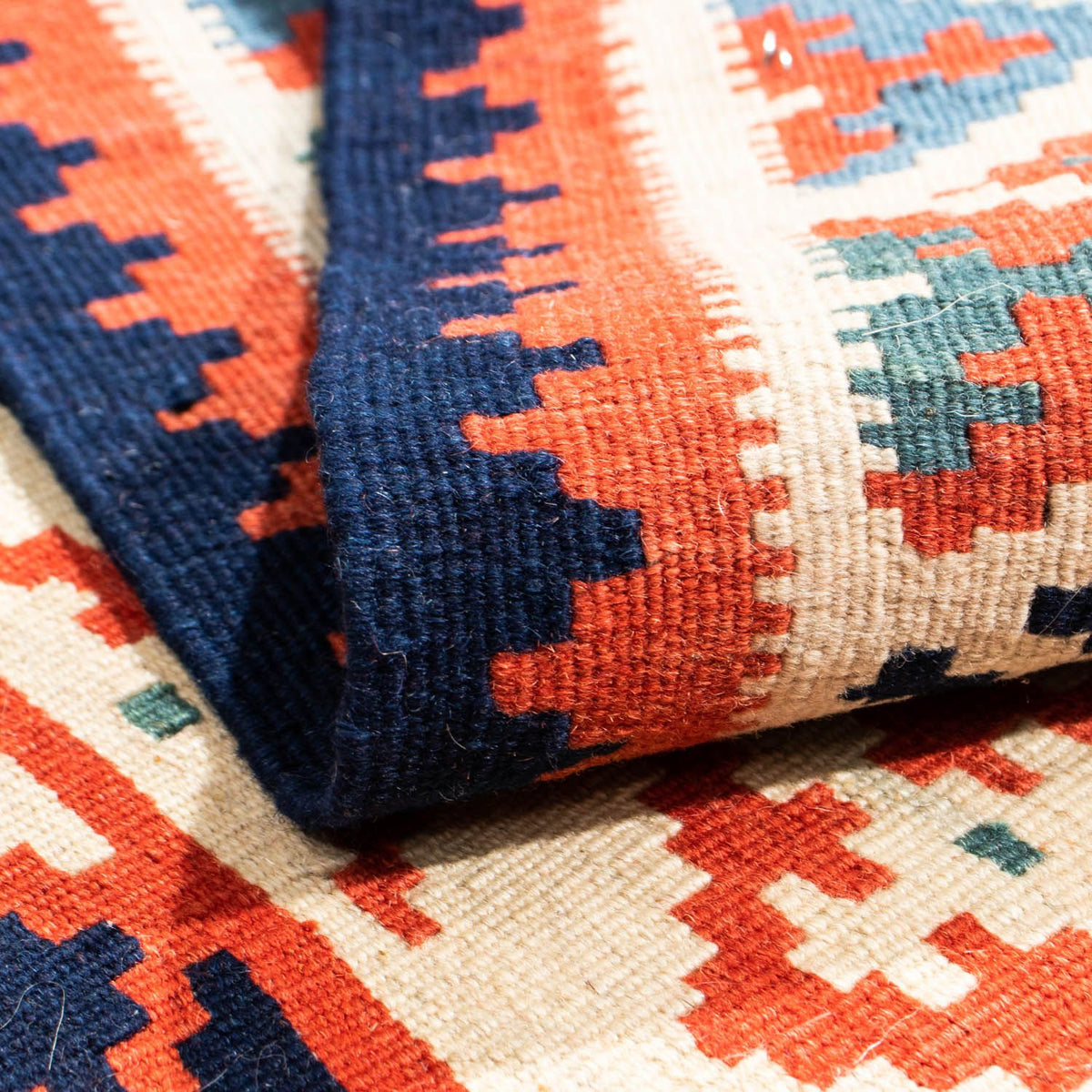 Dywan Kelim - Orientalny kwadratowy  - 110 x 104 cm - rdza