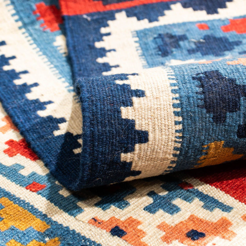 Dywan Kelim - Orientalny kwadratowy  - 110 x 105 cm - niebieski