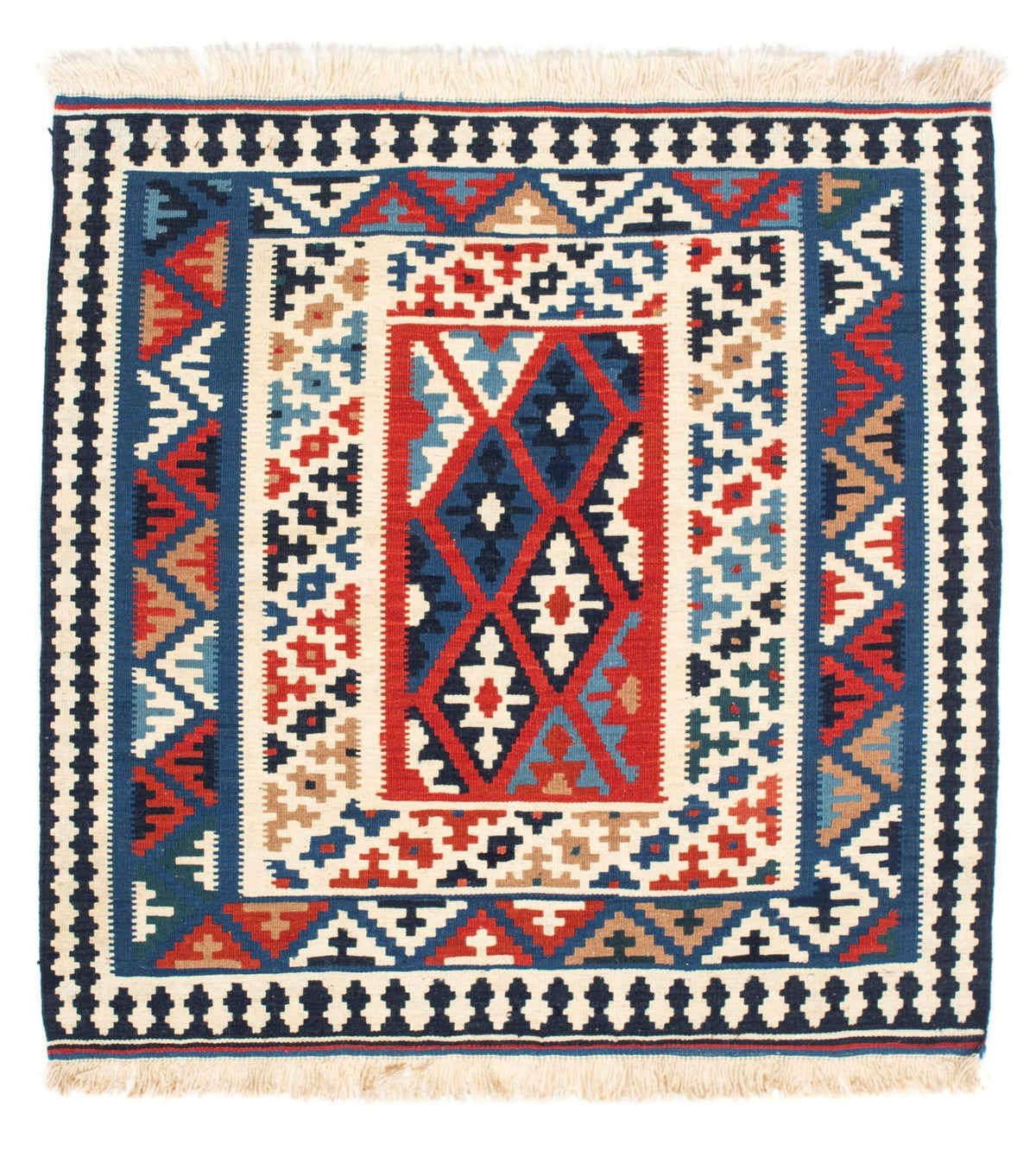 Dywan Kelim - Orientalny kwadratowy  - 103 x 103 cm - niebieski