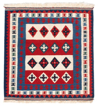 Dywan Kelim - Orientalny kwadratowy  - 106 x 103 cm - niebieski